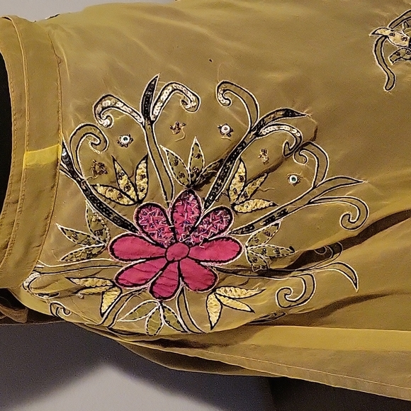 Boho maxi wrap skirt beaded and embroidered silk yellow and pink - Picture 3 of 10